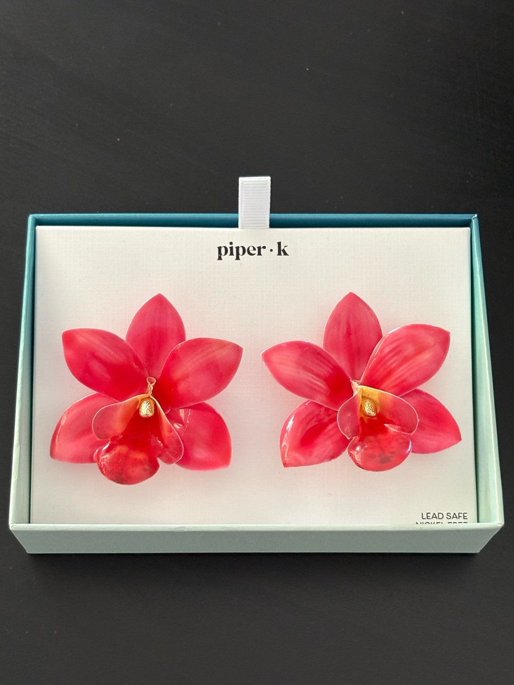 NWOT 🌺 Piper K Red/Coral Floral Statement Stud Earrings – New in Box